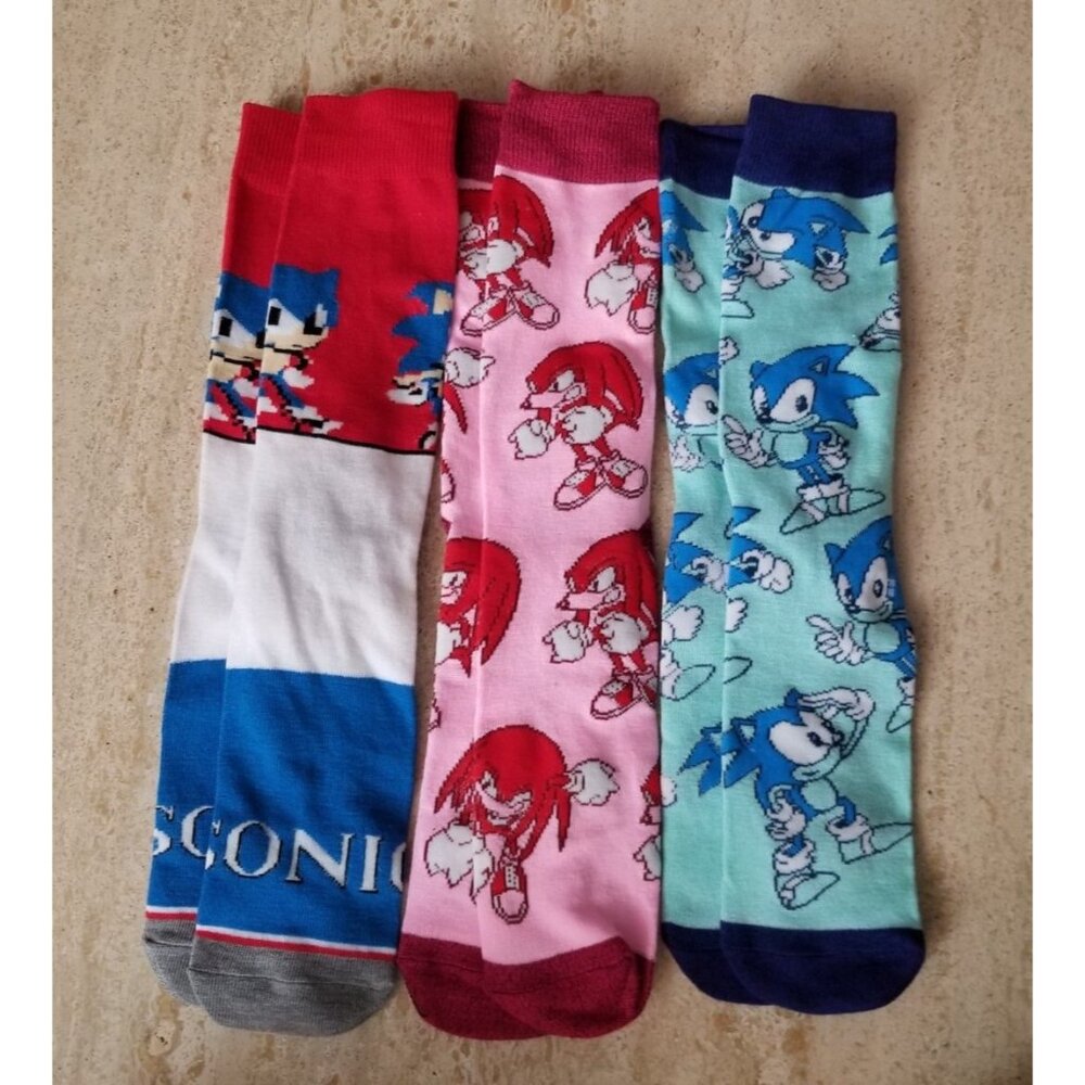 Sonic the Hedgehog Red White Blue Crew Socks One Size lot of 3